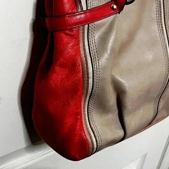 Coach Madison Coral Colorblock Leather Parchment Kara Carryall Tote Bag - Picture 4 of 8